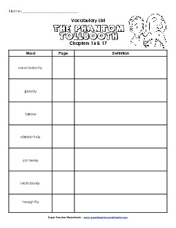 Vocabulary for Chapters 16 - 17 Books Worksheet