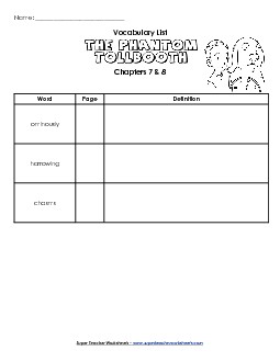 Vocabulary for Chapters 7 & 8 Books Worksheet