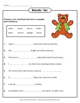 Br- Blend: Sentences Phonics Worksheet