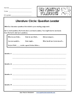 Lit Circles: Question Leader Books Worksheet