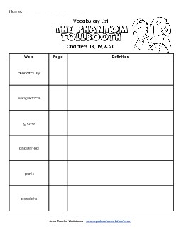 Vocabulary for Chapters 18 - 20 Books Worksheet