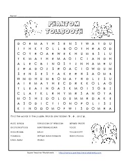 Phantom Tollbooth Word Search Books Worksheet