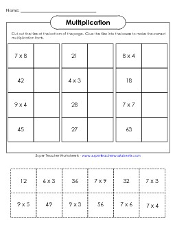 Cut-and-Glue Multiplication Worksheet