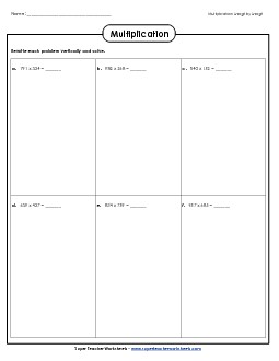 Horizontal: 3-Digit x 3-Digit Multiplication Worksheet