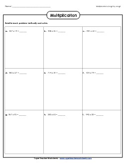 Horizontal: 3-Digit x 2-Digit Multiplication Worksheet