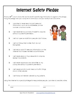 Internet Safety Pledge Free Online Safety Worksheet