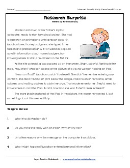 Research Surprise Online Safety Worksheet