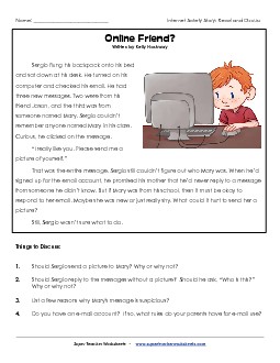 Online Friend? Online Safety Worksheet