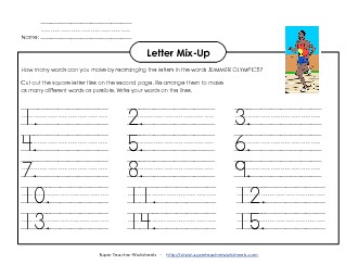 Letter Mix-Up: Summer Olympics (Primary) Worksheet