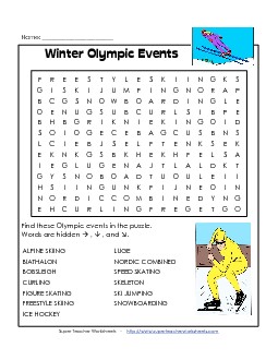 Winter Olympics Word Search Worksheet