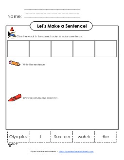 Build a Sentence: Summer Olympics Sentences Basic Worksheet