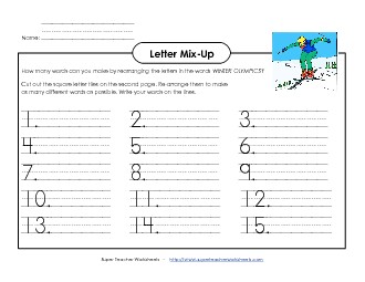 Letter Mix-Up: Winter Olympics (Primary Level) Worksheet