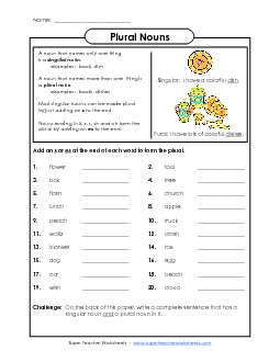 Plural Nouns (Adding -s and -es) Free Worksheet