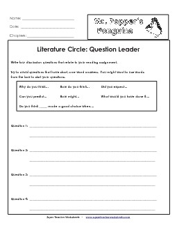 Lit. Circles: Question Leader Books Worksheet