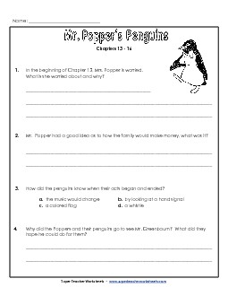 Questions for Chapters 13-16 Books Worksheet