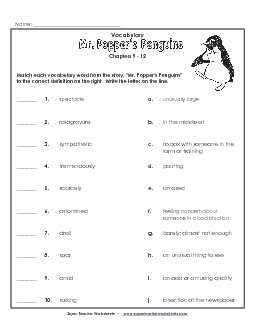 Vocab for Chapters 9-12 Books Worksheet