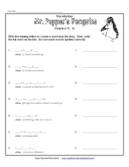 Vocab for Chapters 13-16 Books Worksheet