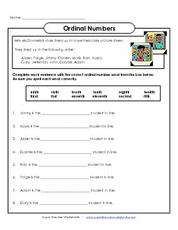 Ordinal Numbers - Line Up Worksheet