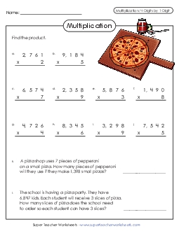 Multiplication: 4-Digit by 1-Digit Free Worksheet