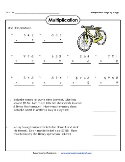 Multiplication: 3-Digit by 1-Digit Free Worksheet