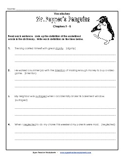 Vocab for Chapters 5-8 Books Worksheet