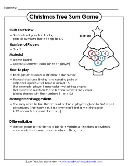 Christmas Sum Game Free Addition Sum Game Worksheet