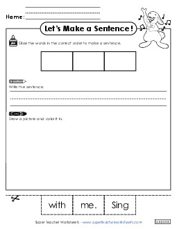 Build a Sentence: Sing Sentences Basic Worksheet