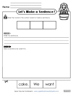 Build a Sentence: Cake Sentences Basic Worksheet