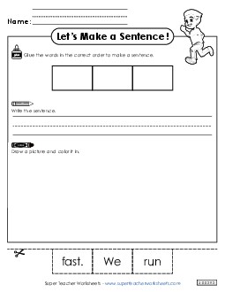 Build a Sentence: Run Free Sentences Basic Worksheet