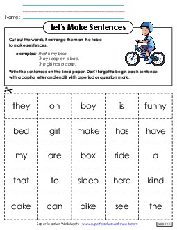 Word Cards 3 Sentences Basic Worksheet