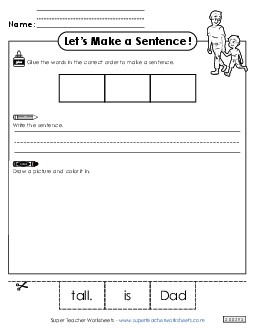 Build a Sentence: Tall Sentences Basic Worksheet