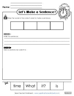 Build a Sentence: Time Sentences Basic Worksheet