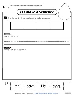 Build a Sentence: Egg Sentences Basic Worksheet