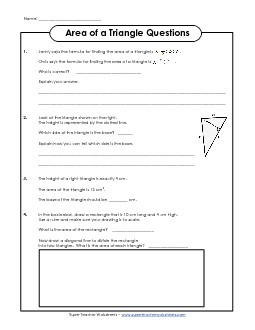 Area of a Triangle Questions (Basic) Worksheet