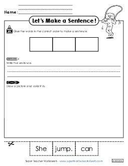 Build a Sentence: Jump Sentences Basic Worksheet