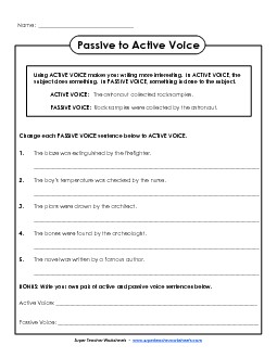 Passive to Active Voice Active And Passive Voice Worksheet