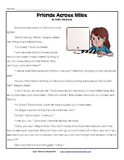 Friends Across Miles 3rd Grade Reading Comprehension Worksheet