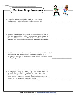 Multiple Step, Basic #1 Free Multiple Step Problems Worksheet