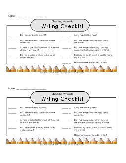 Student Writing Checklist Worksheet