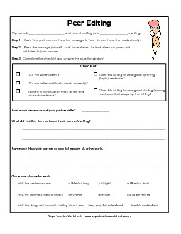 Peer Editing Form Writing Worksheet