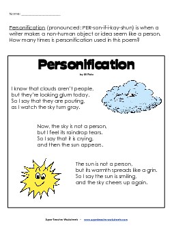 Writing Personification Reading Comprehension Worksheet