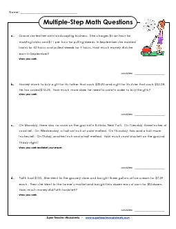 Multiple Step, Advanced #2 Multiple Step Problems Worksheet