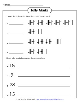 Tally Marks  (Version 2) Worksheet