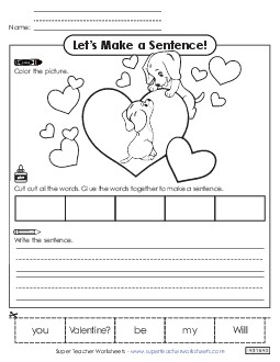 Build-a-Sentence: Valentine\'s Day Valentines Day Worksheet