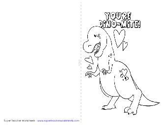 You\'re Dino-Mite (Card) Valentines Day Worksheet