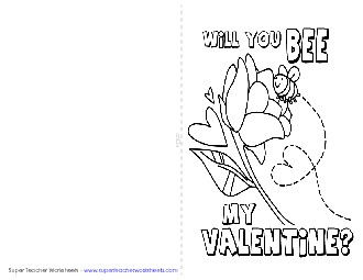 Will you BEE my Valentine? (Card) Valentines Day Worksheet