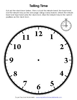 Cut-Out Clock w/ Minute Tabs Time Worksheet