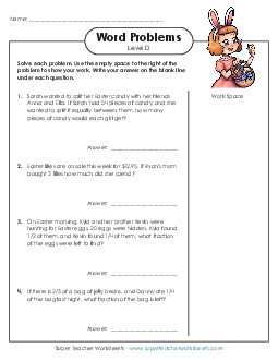 Easter Word Problems (Level D) Worksheet