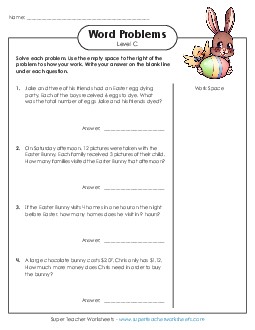 Easter Word Problems (Level C) Worksheet