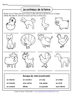 Write the Word: Farm Animals Free French Worksheet